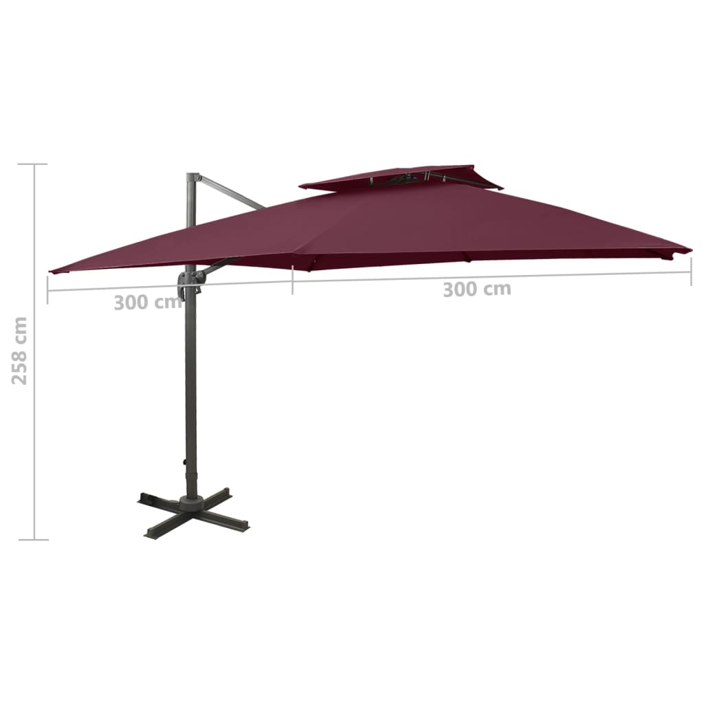 Zweefparasol Met Dubbel Dak 300X300 Cm Bordeauxrood 300 x 300 cm