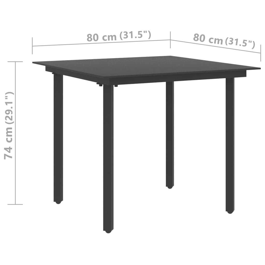 Tuintafel Staal En Glas Zwart 80 x 80 x 74 cm