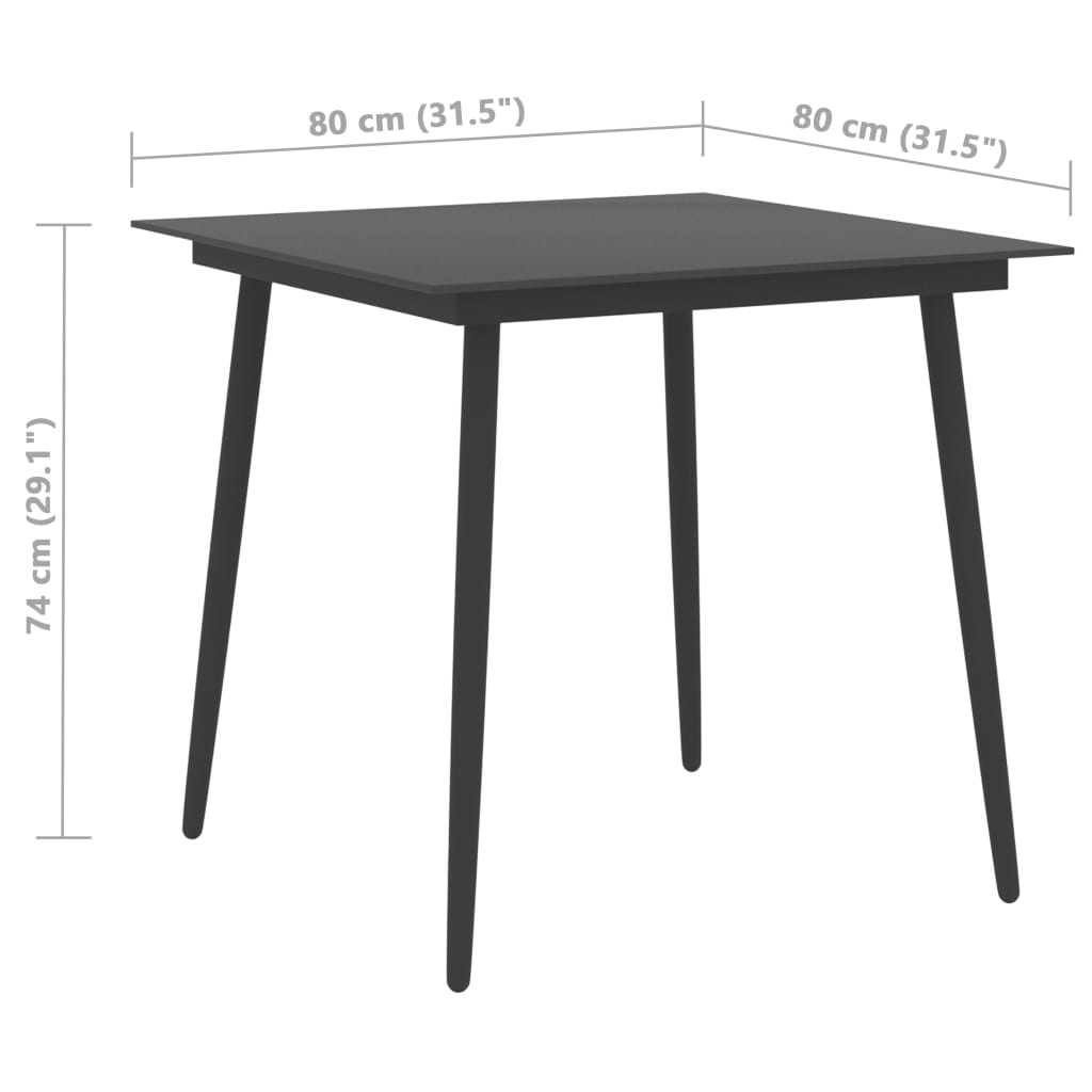 Tuintafel Staal En Glas Zwart 80 x 80 x 74 cm