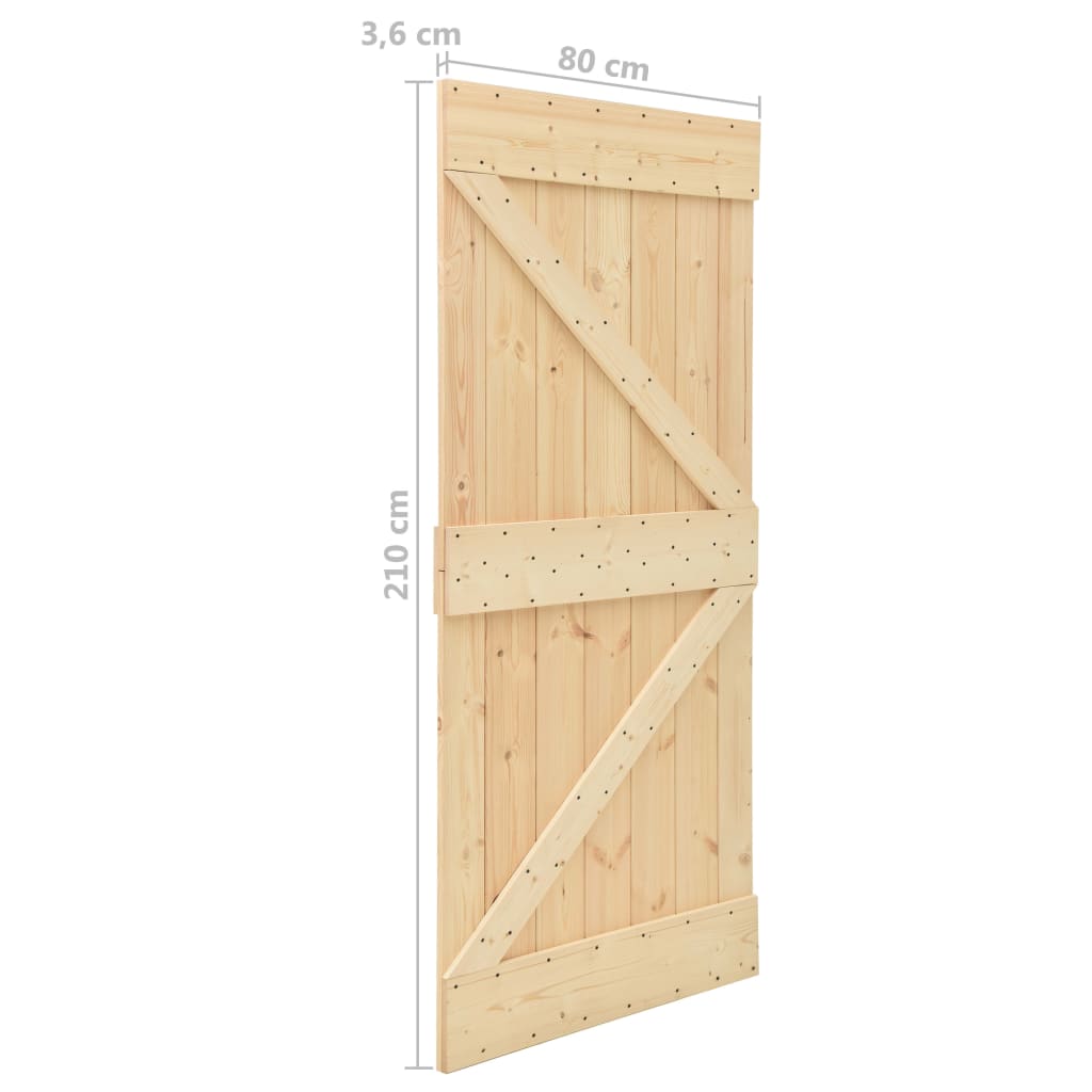 Schuifdeur Met Beslag 80X210 Cm Massief Grenenhout 80 x 210 cm Bruin