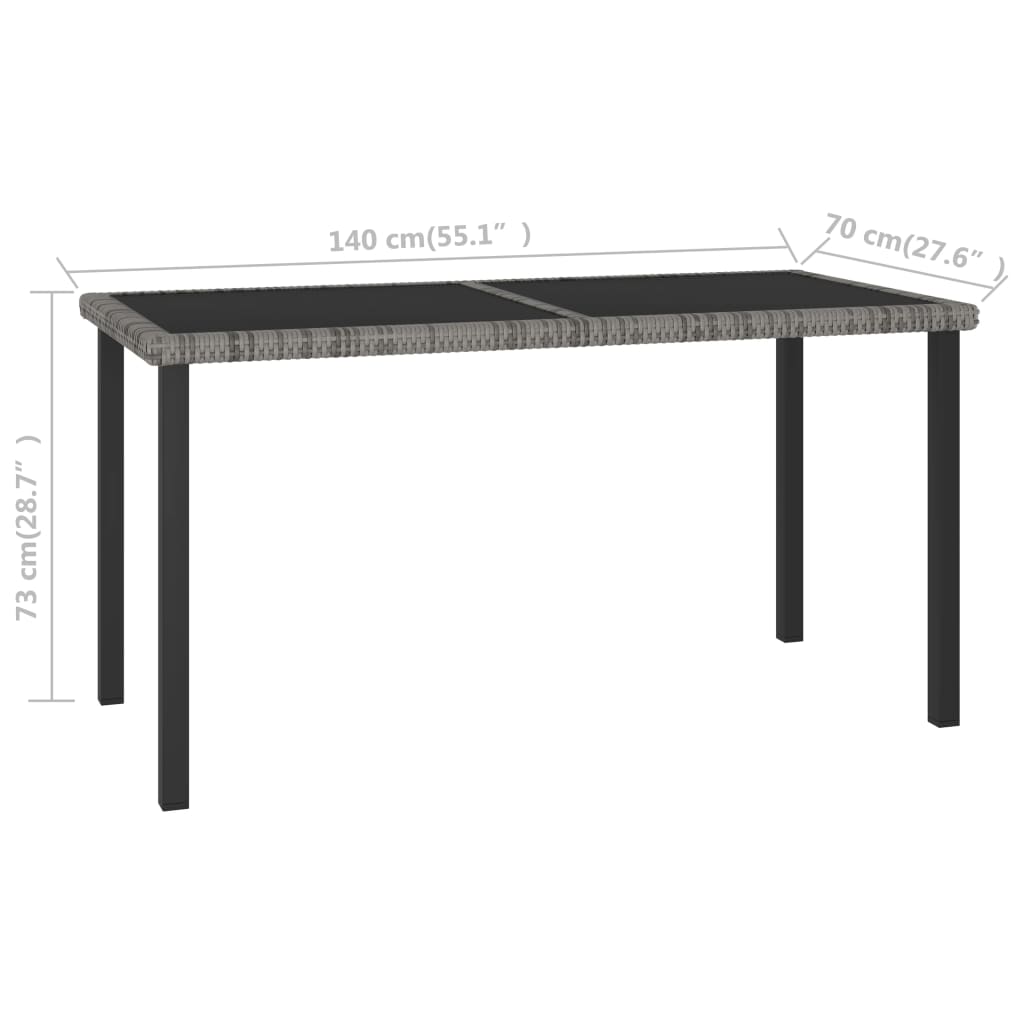 Tuintafel Poly Rattan 140 x 70 x 73 cm Grijs