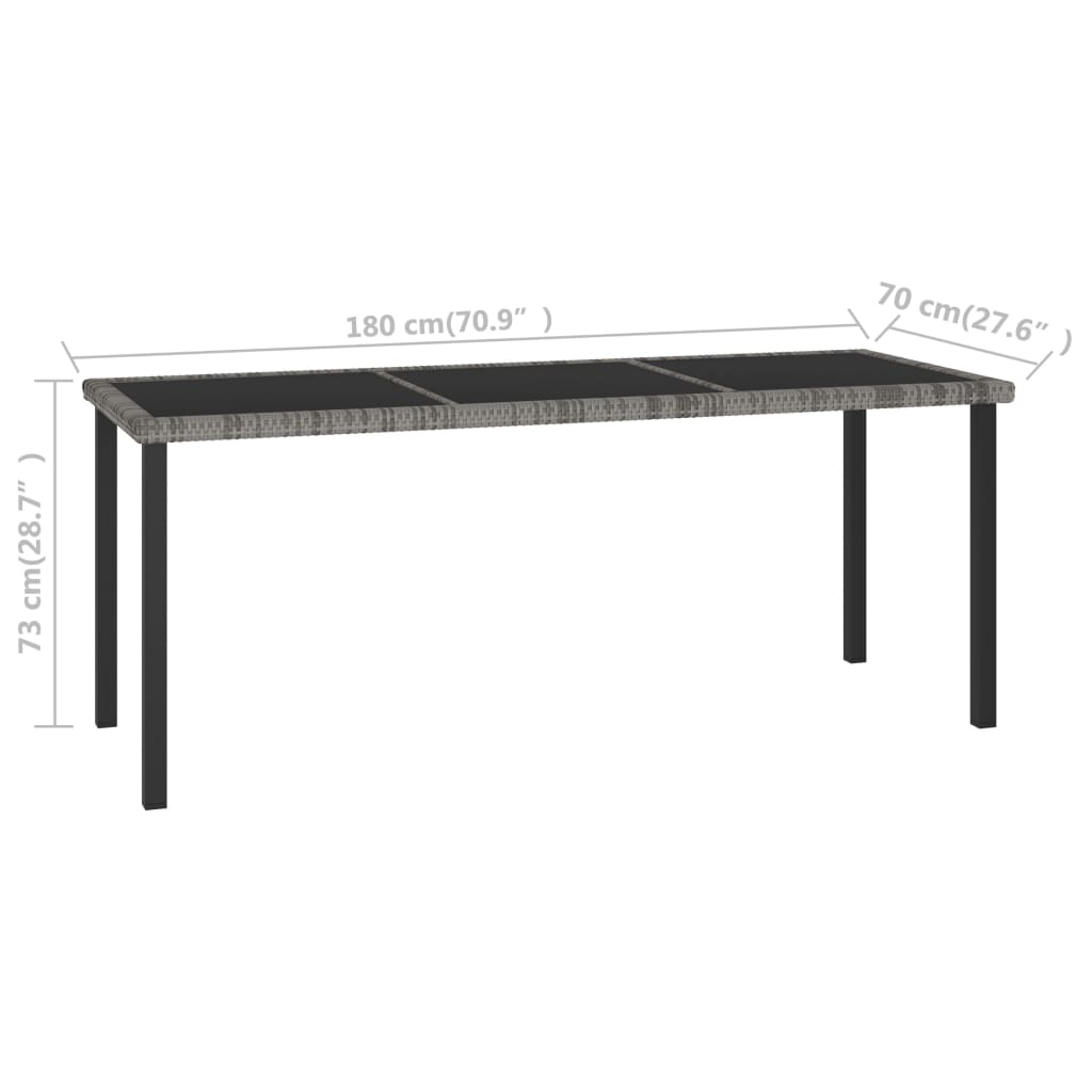 Tuintafel Poly Rattan 180 x 70 x 73 cm Grijs