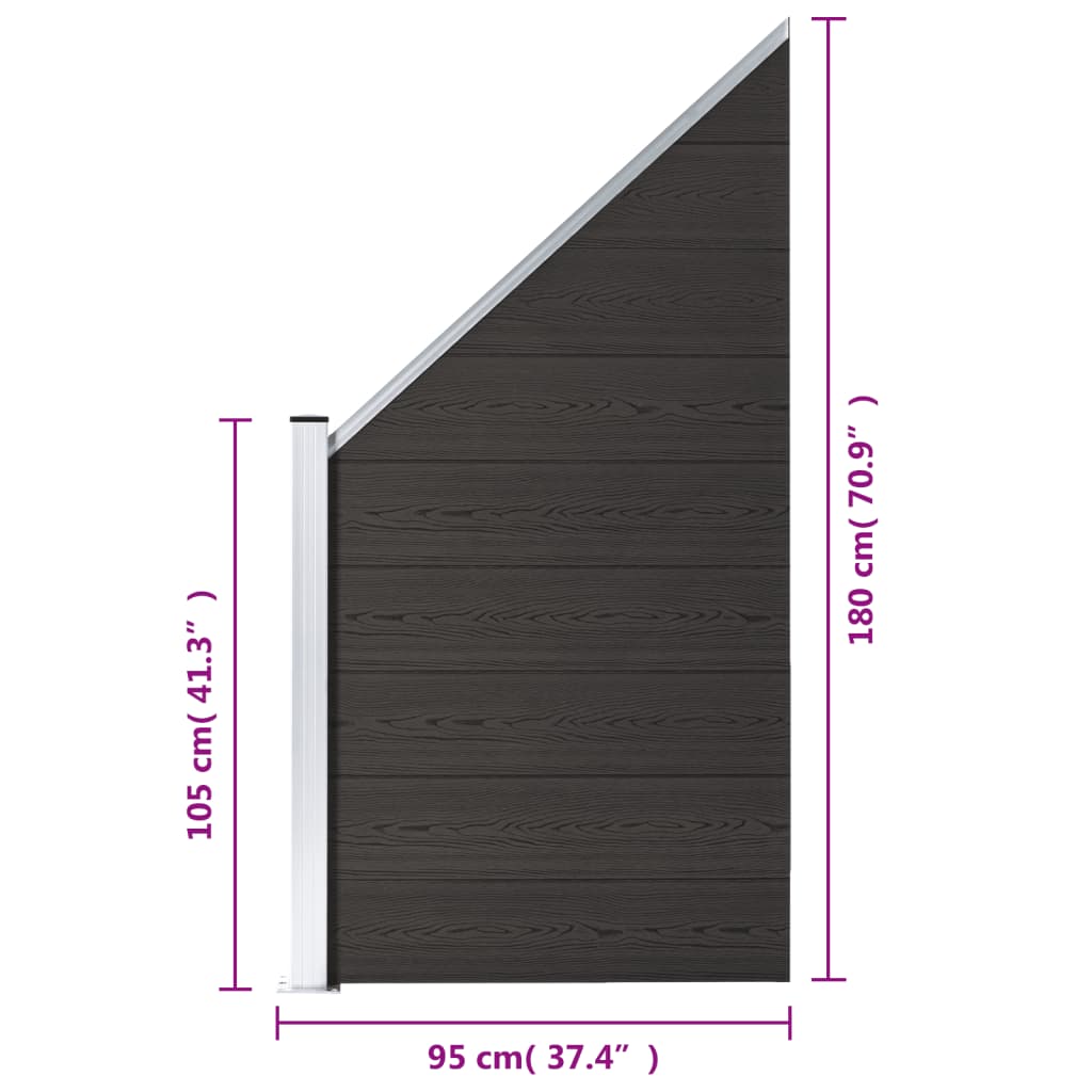 Schuttingpaneel 95X(05-80) Cm Hkc Zwart 1 schuine sectie