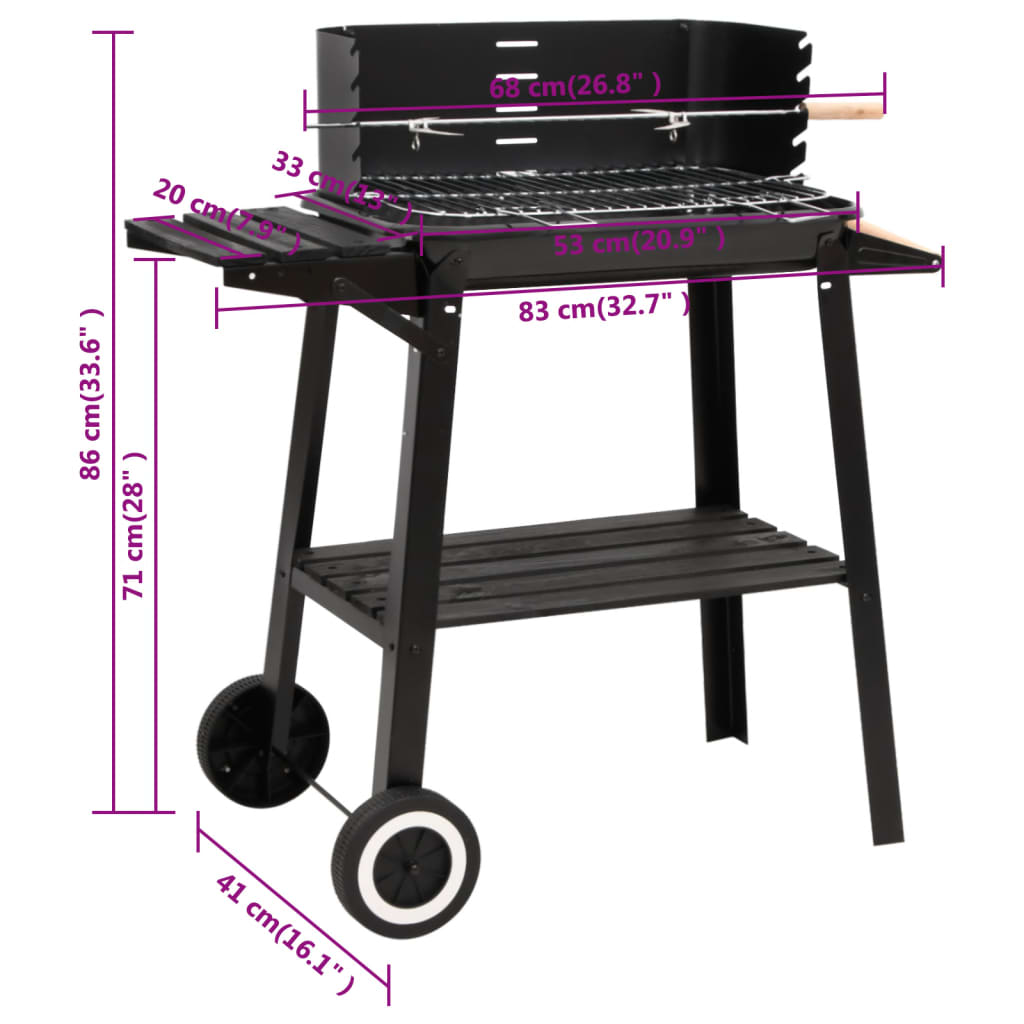 Houtskoolbarbecue Met Wieltjes Staal Zwart Wit