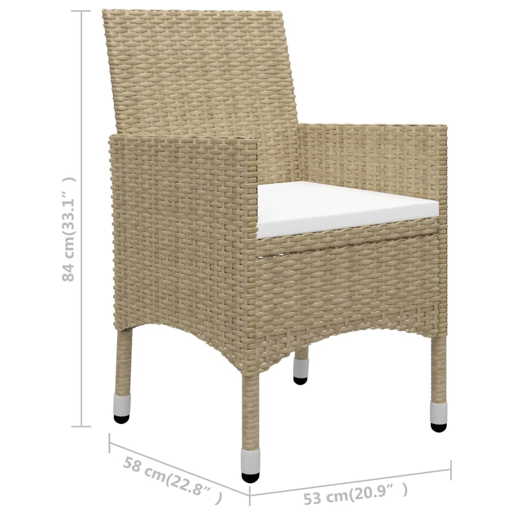 3-Delige Bistroset Poly Rattan En Gehard Glas Beige Zonder voetensteun