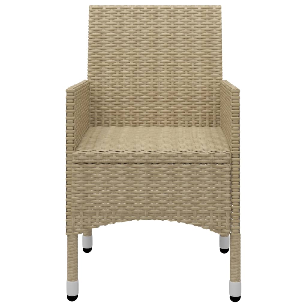 3-Delige Bistroset Poly Rattan En Gehard Glas Beige Zonder voetensteun