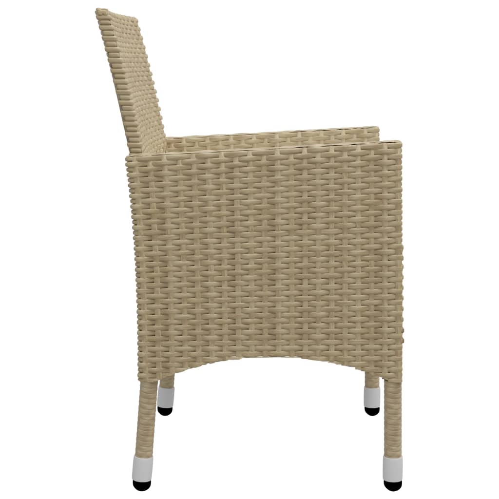 3-Delige Bistroset Poly Rattan En Gehard Glas Beige Zonder voetensteun