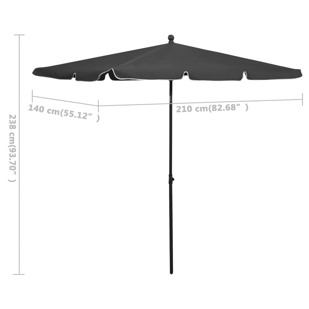 Parasol Met Paal 210X140 Cm Antracietkleurig