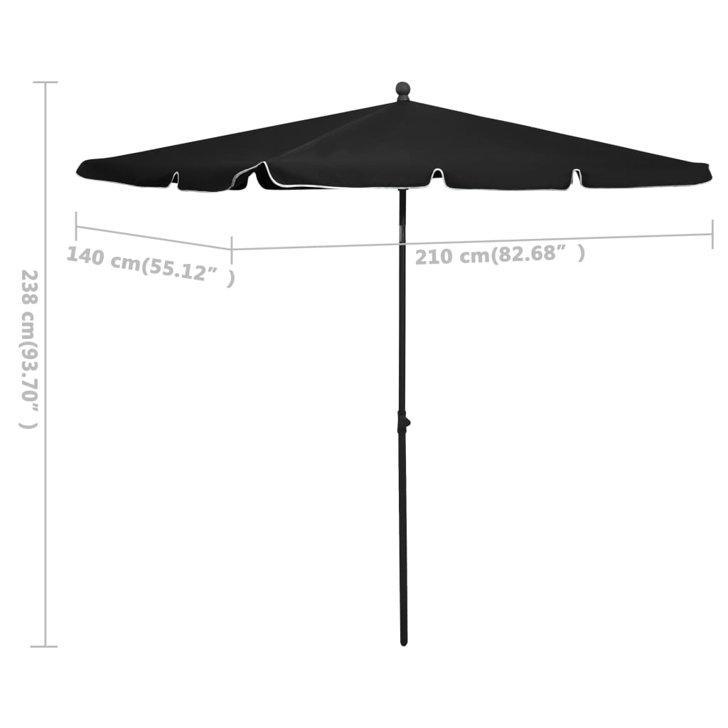 Parasol Met Paal 210X140 Cm Zwart