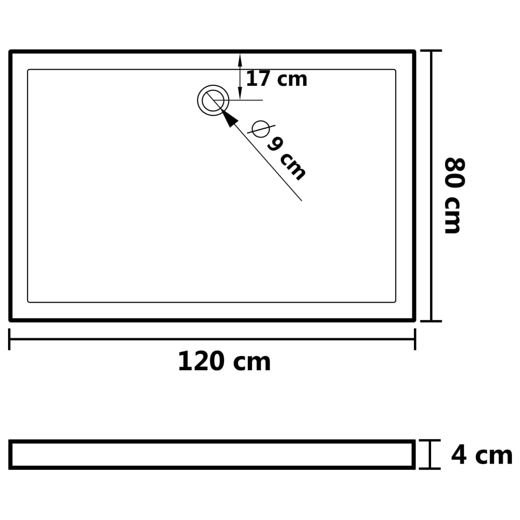 Douchebak Rechthoekig 80X120 Cm Abs Zwart 80 x 120 cm