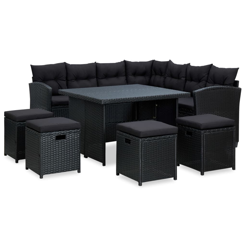 6-Delige Loungeset Met Kussens Poly Rattan Zwart