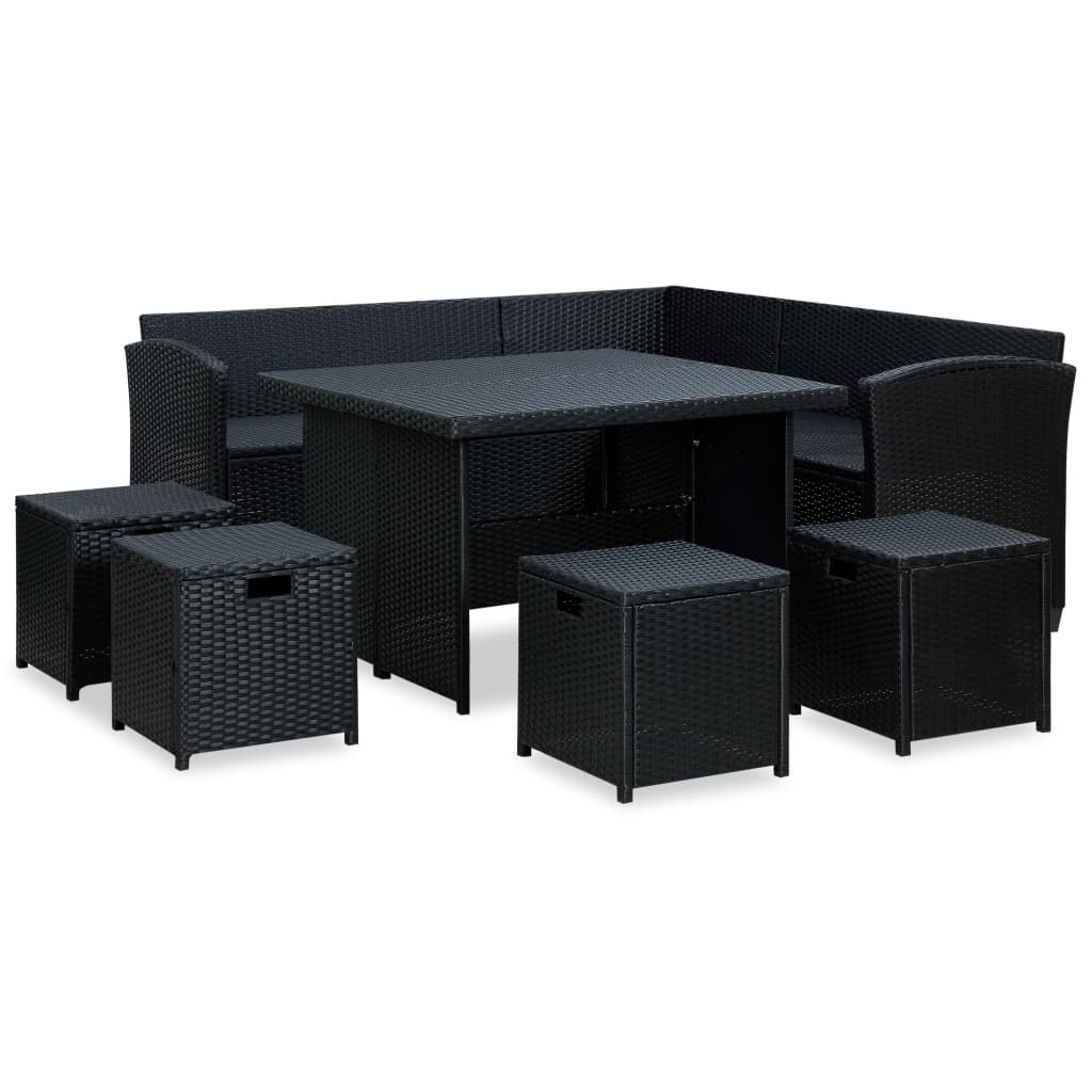 6-Delige Loungeset Met Kussens Poly Rattan Zwart