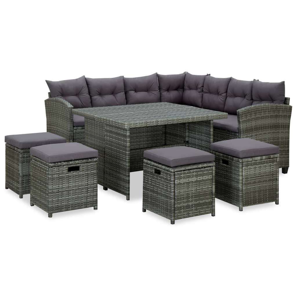 6-Delige Loungeset Met Kussens Poly Rattan Grijs