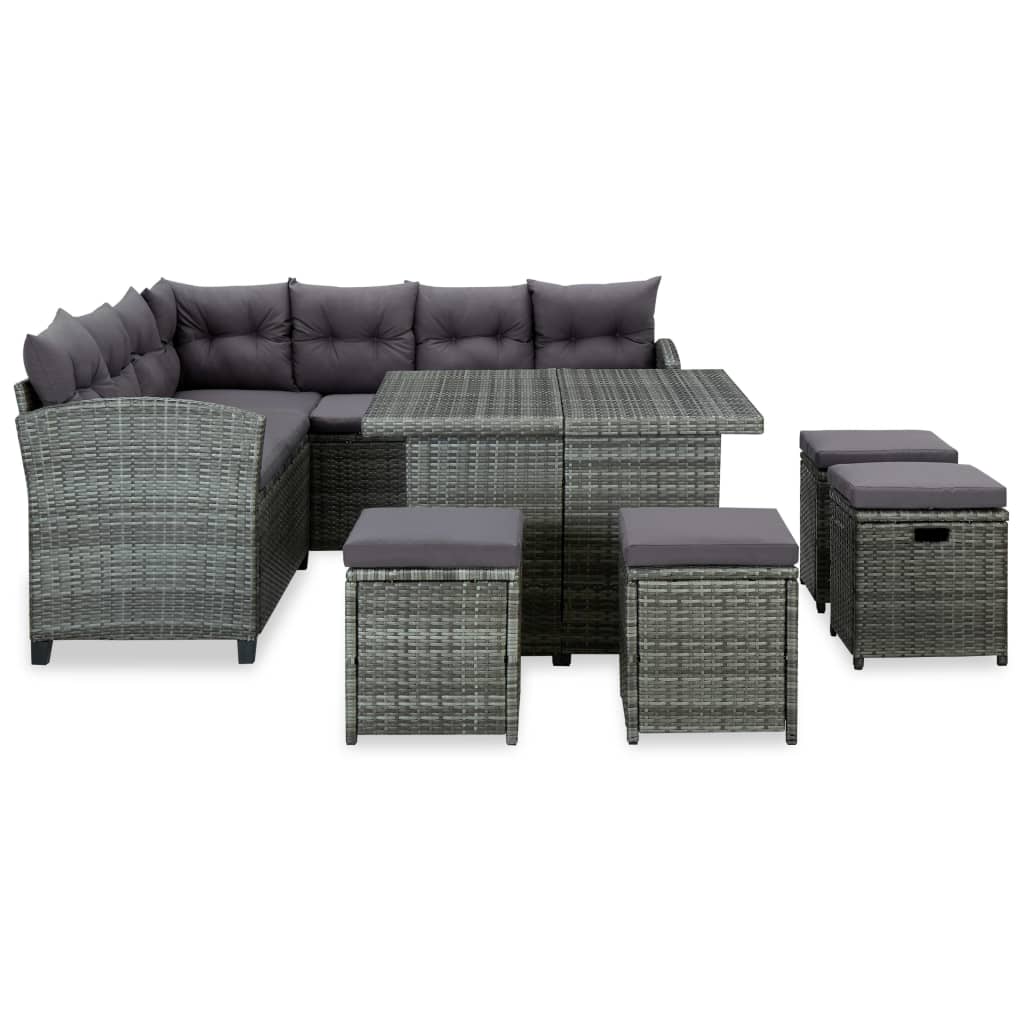 6-Delige Loungeset Met Kussens Poly Rattan Grijs