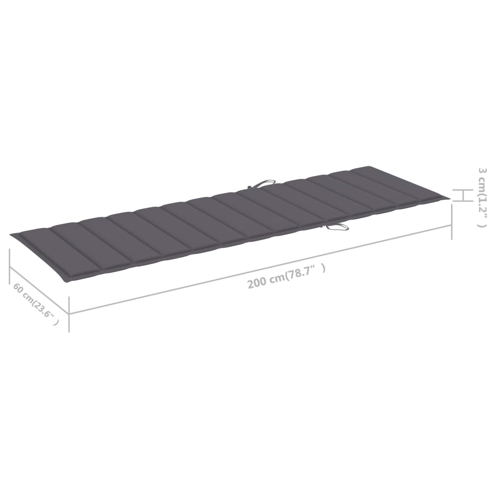 Ligbed Met Kussen Massief Acaciahout 200 x 63 x 85 cm Antraciet