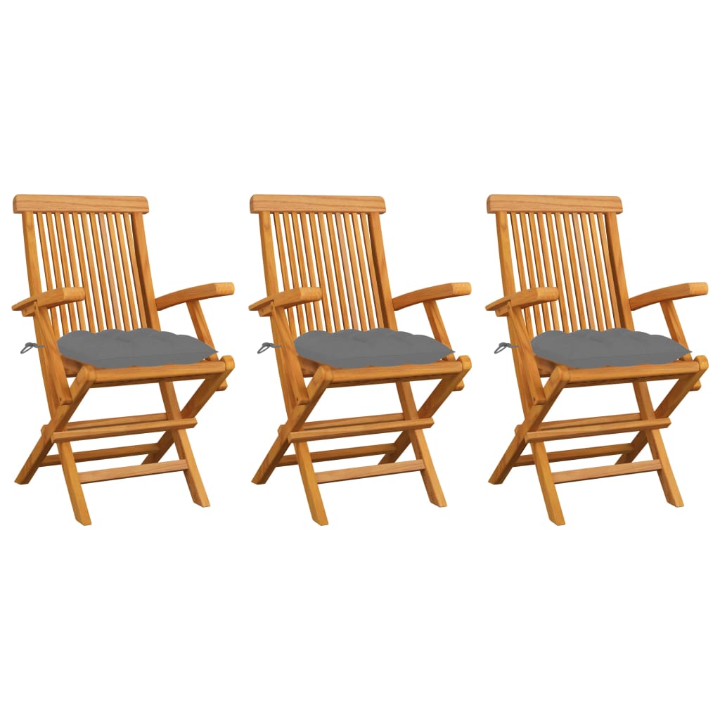 Tuinstoelen Met Grijze Kussens Massief Teakhout 3 Grijs