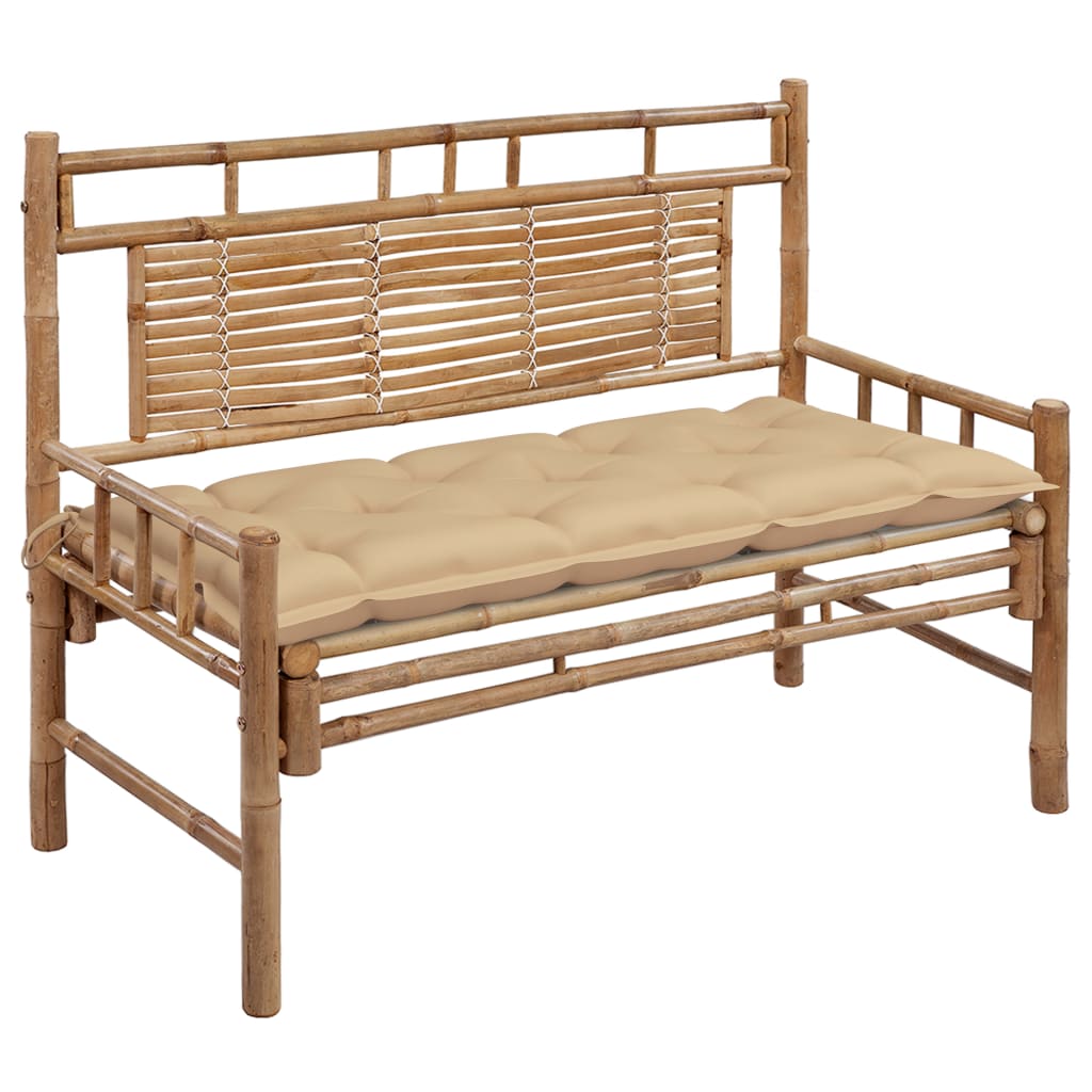 Tuinbank Met Kussen 120 Cm Bamboe 120 x 50 x 7 cm Beige