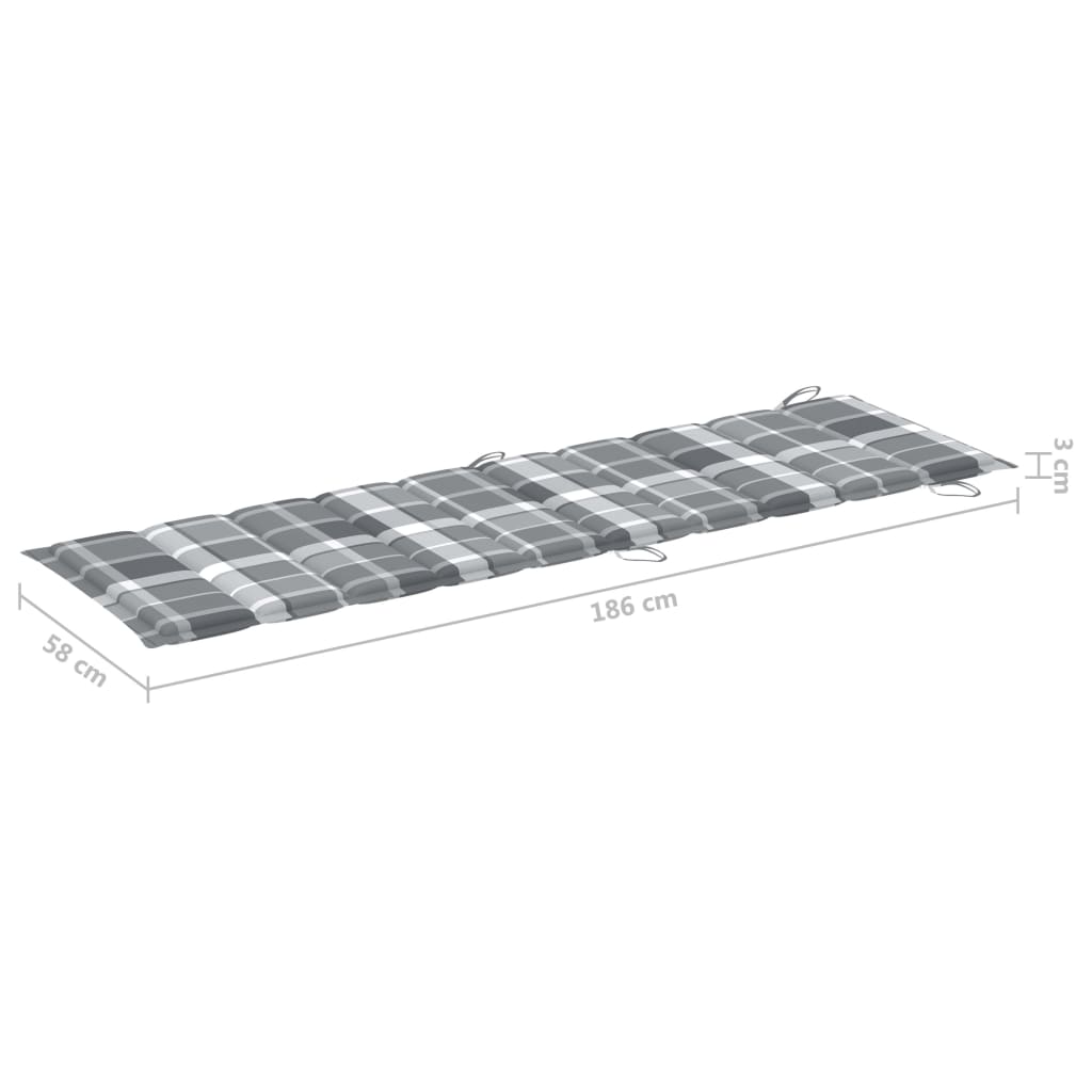 Ligbed Met Kussen Massief Acaciahout Grijs Grijs ruitpatroon