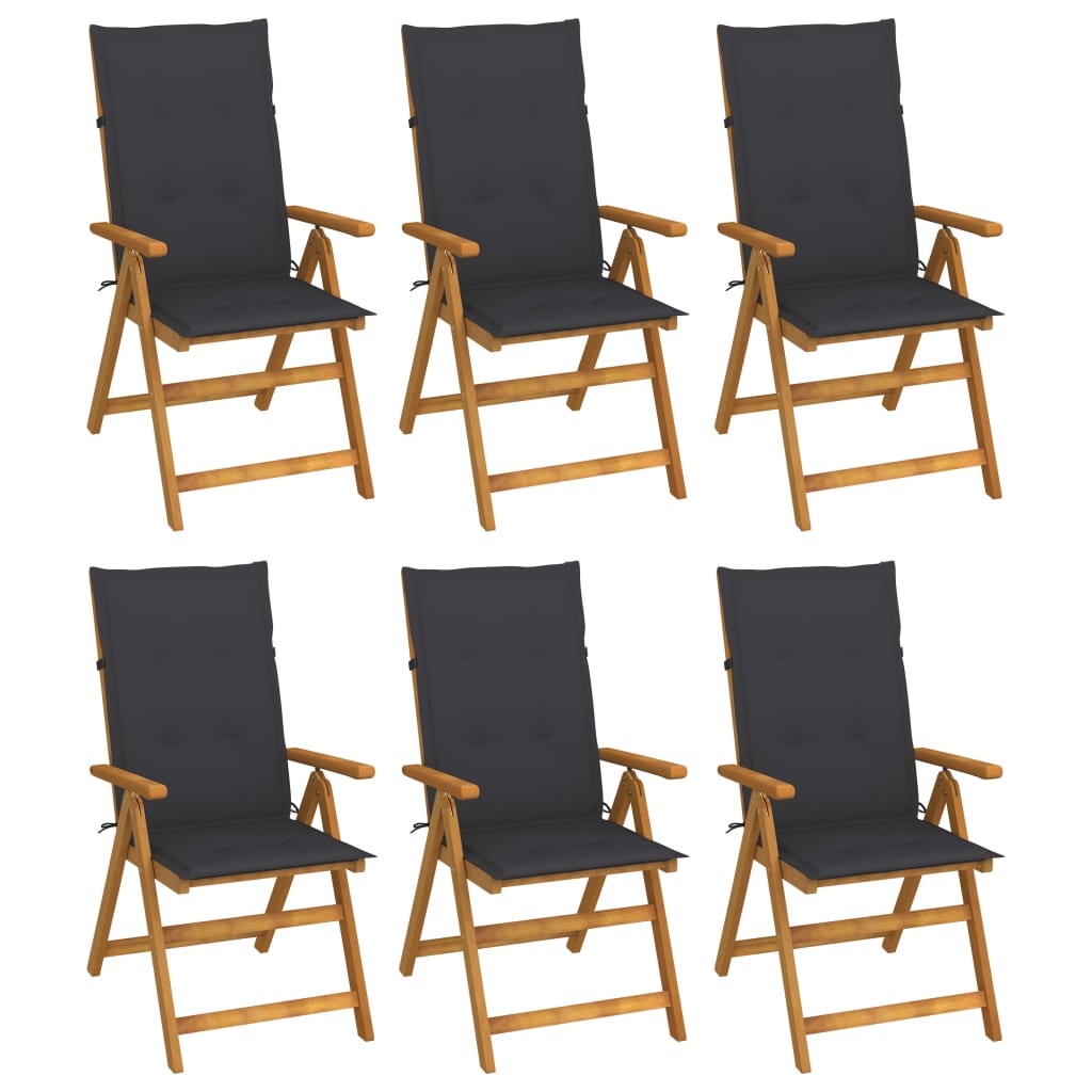 Tuinstoelen Inklapbaar Met Kussens Massief Acaciahout Antraciet 6 120 x 50 x 3 cm