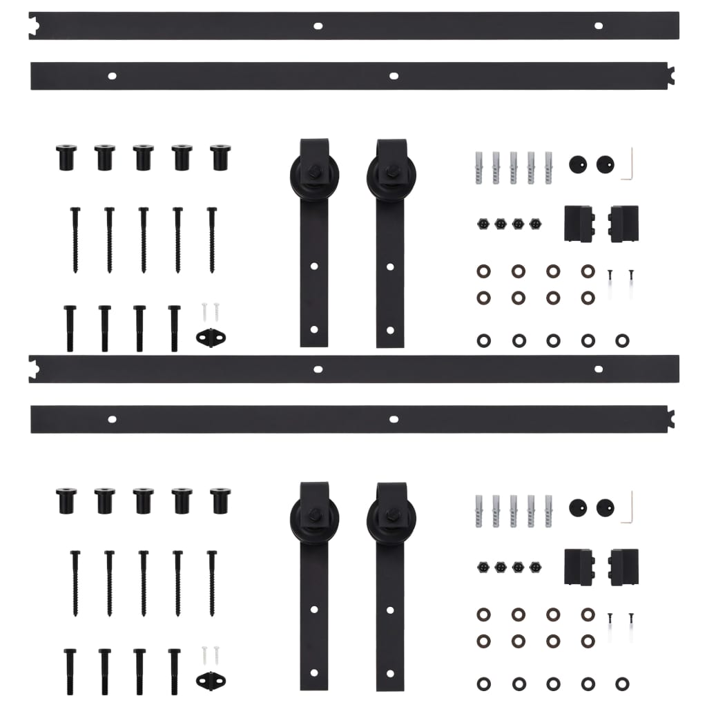 Hardwaresets voor schuifdeuren 2 st 183 cm staal zwart