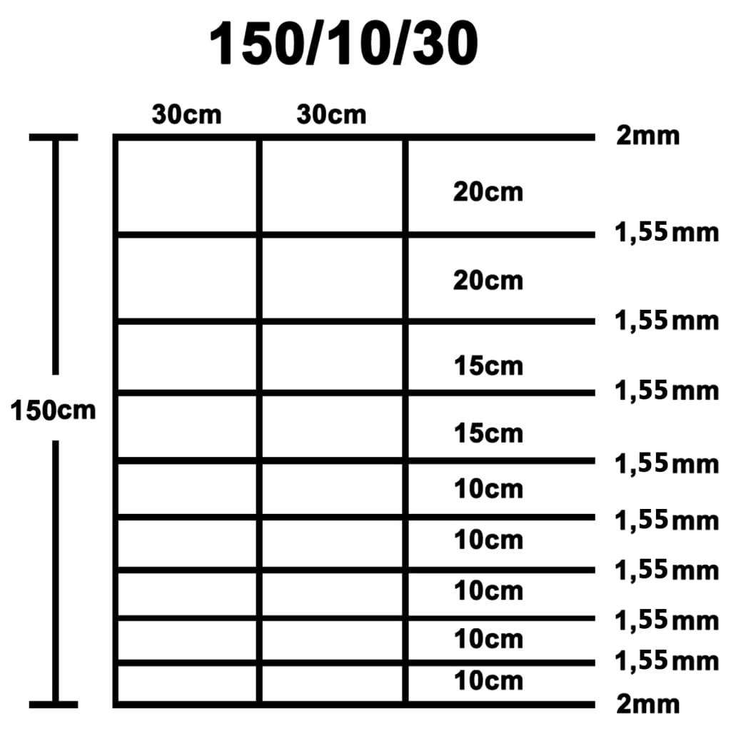 Hek 50X,5 M Gegalvaniseerd Staal Zilverkleurig 30 cm 50 x 1.5 m 9 draden