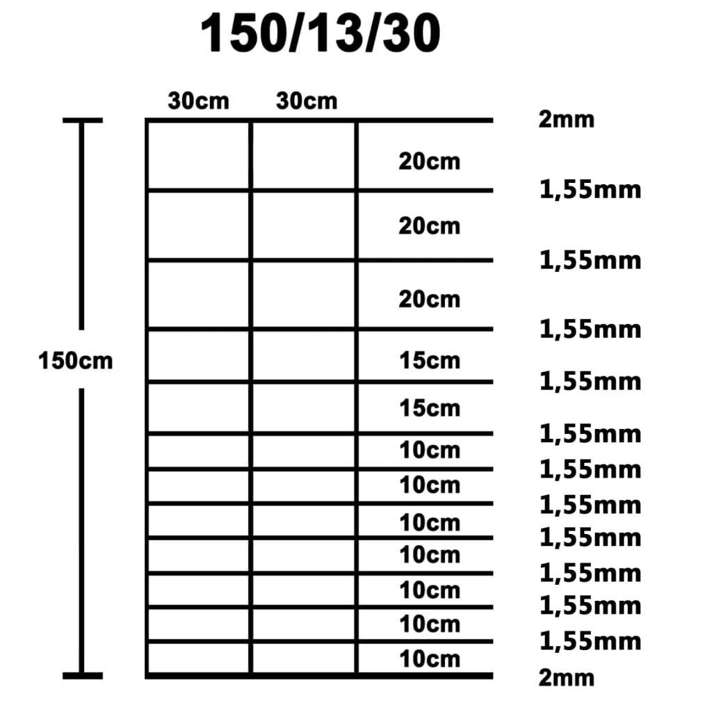 Hek 50X,5 M Gegalvaniseerd Staal Zilverkleurig 30 cm 50 x 1.5 m 6 draden