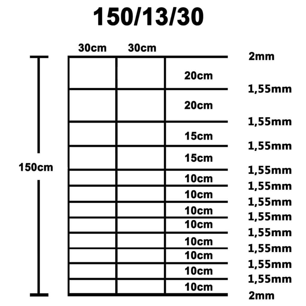 Hek 50X,5 M Gegalvaniseerd Staal Zilverkleurig 30 cm 50 x 1.5 m 13 draden (2 mm)