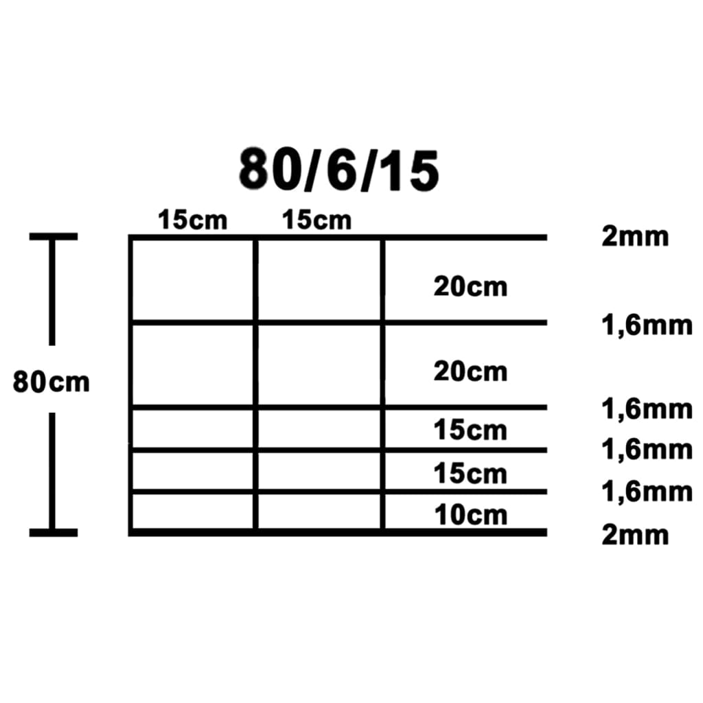 Hek 50X0,8 M Gegalvaniseerd Staal Zilverkleurig Hoogglans Zwart 15 cm 50 x 0.8 m 6 draden (2 m)