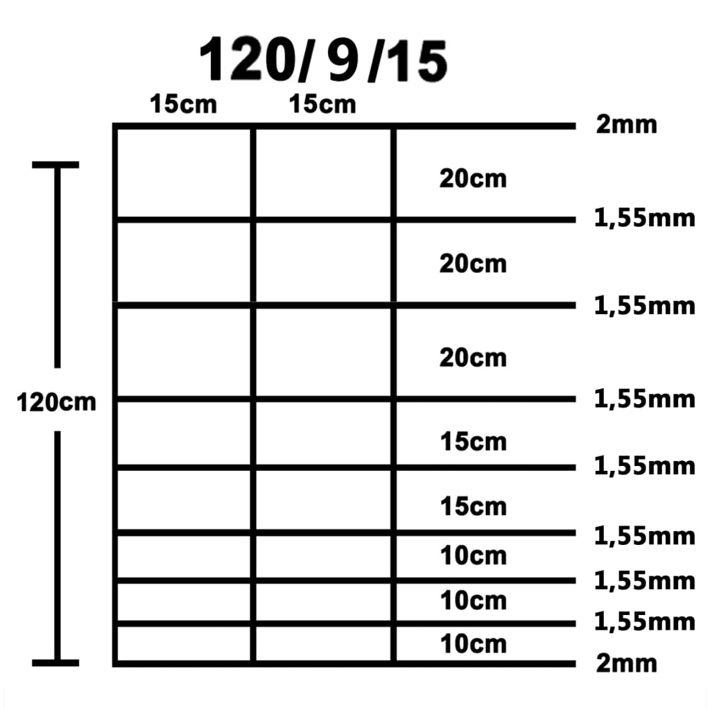 Hek 50X,2 M Gegalvaniseerd Staal Zilverkleurig 15 cm 50 x 1.2 m 9 draden