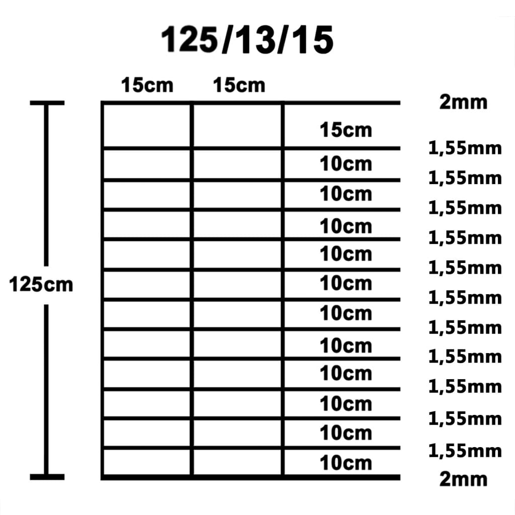 Hek 50X,25 M Gegalvaniseerd Staal Zilverkleurig 15 cm 50 x 1.25 m 13 draden