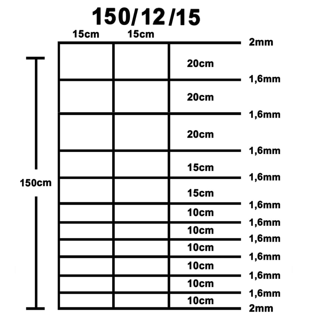 Hek 50 M 50 Cm Gegalvaniseerd Staal Zilverkleurig 15 cm 50 x 1.5 m 12 wires (2 mm)