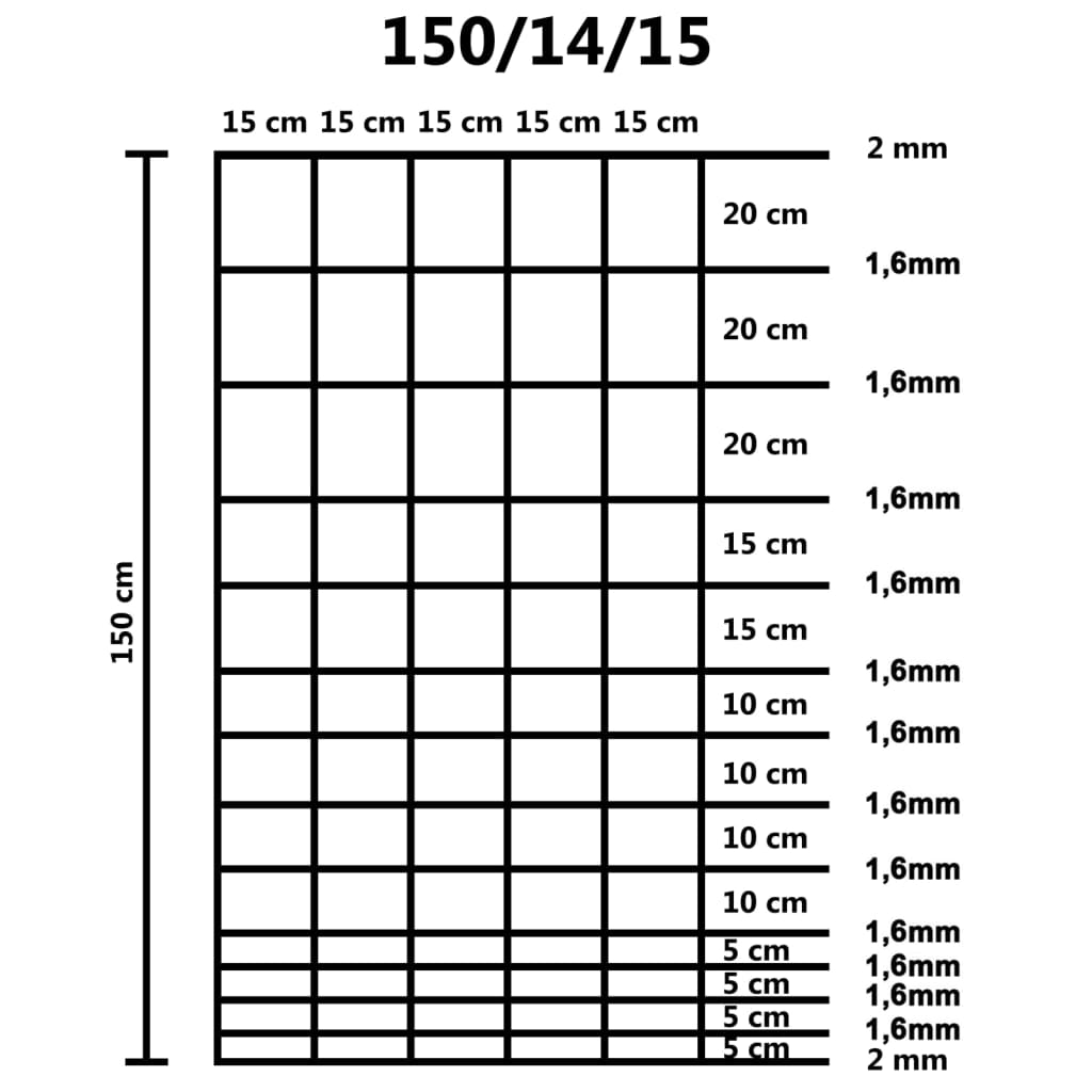 Hek 50 M 50 Cm Gegalvaniseerd Staal Zilverkleurig Zwart 15 cm 50 x 1.5 m 14 draden