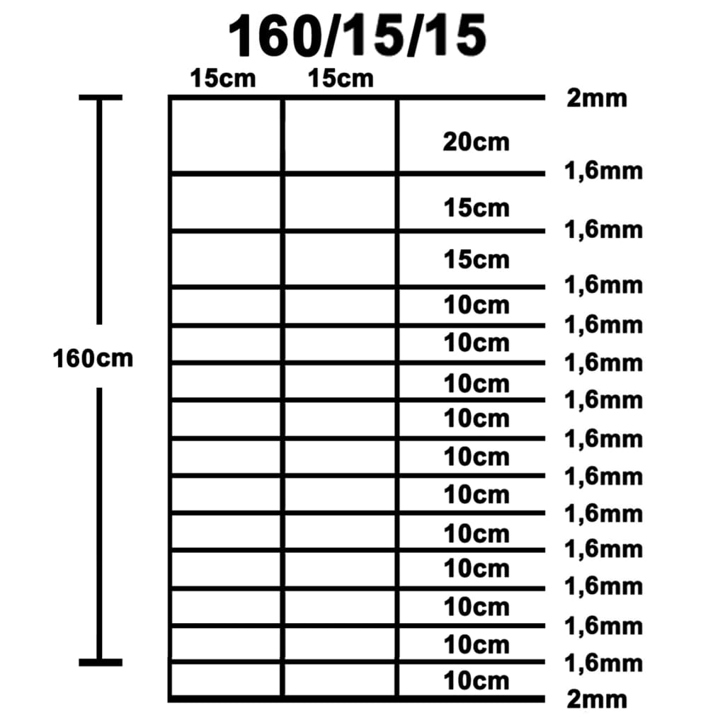 Hek 50X,6 M Gegalvaniseerd Staal Zilverkleurig 15 cm 50 x 1.6 m 15 draden