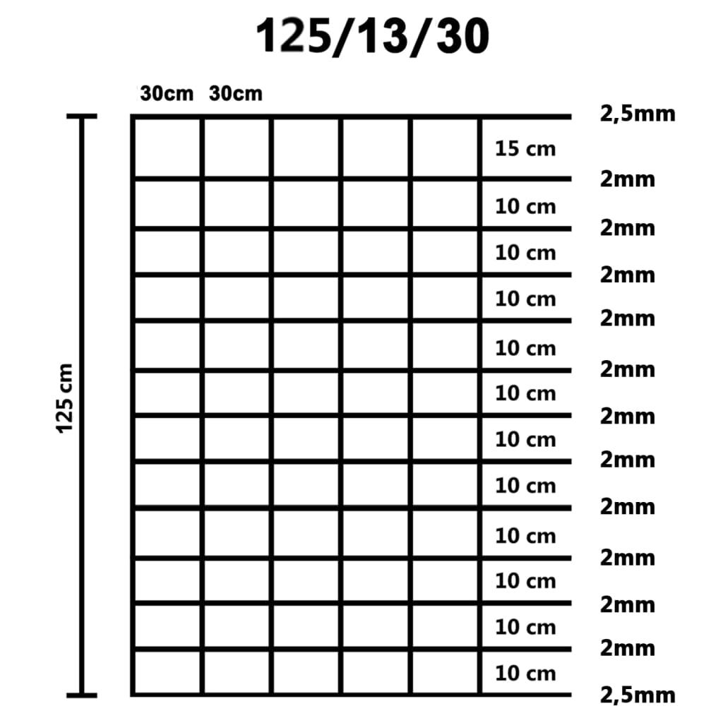 Tuinhek 50X,25 M Gegalvaniseerd Staal Zilverkleurig 30 cm 50 x 1.25 m 13 draden (2 mm)