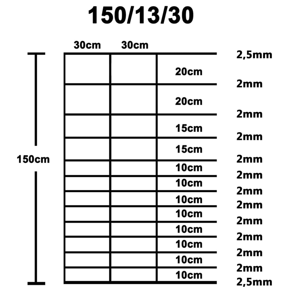 Hek 50X,5 M Gegalvaniseerd Staal Zilverkleurig 30 cm 50 x 1.5 m 13 draden (2,5 mm)