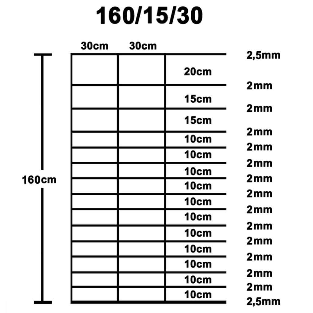 Tuinhek 50X,6 M Gegalvaniseerd Staal Zilverkleurig 30 cm 50 x 1.6 m 15 wires (2 mm)