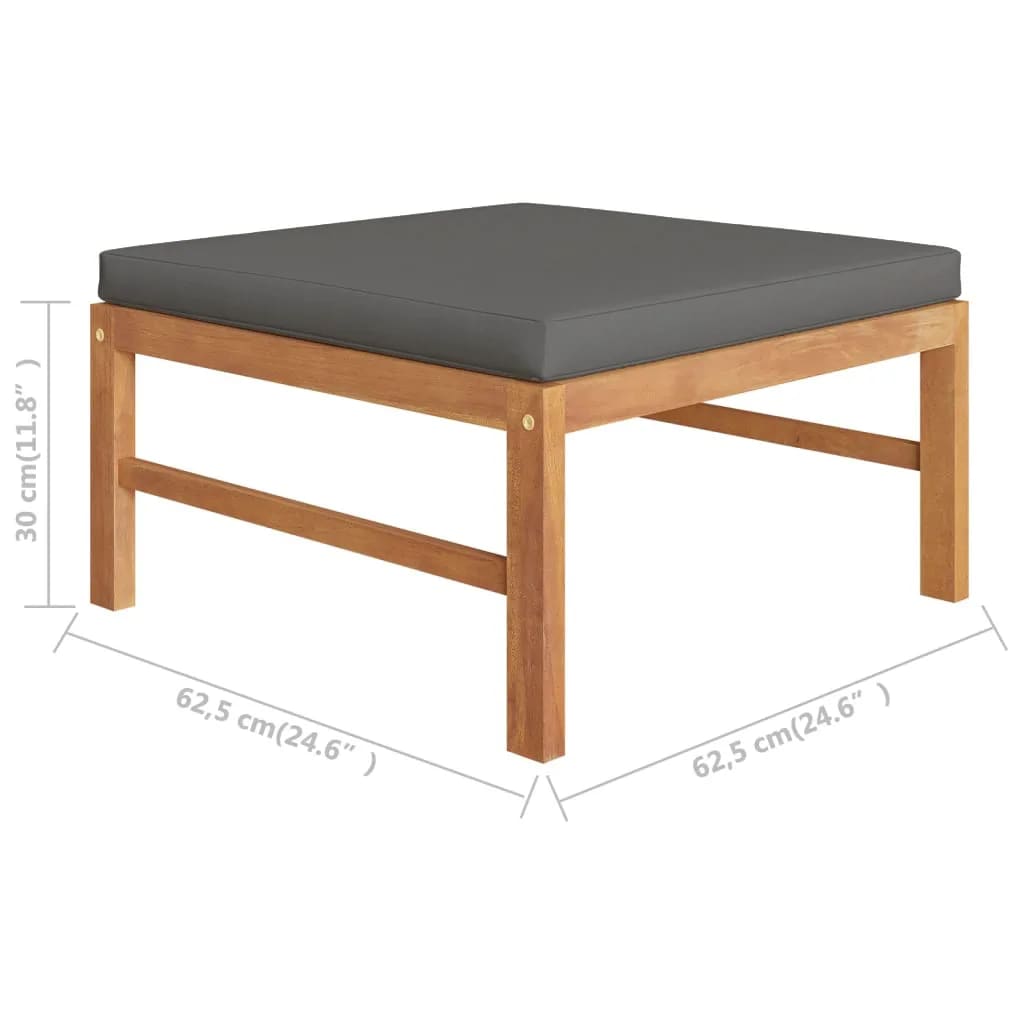 3-Delige Loungeset Met Donkergrijze Kussens Teakhout 1 Donkergrijs midden + voetensteun + Tafel