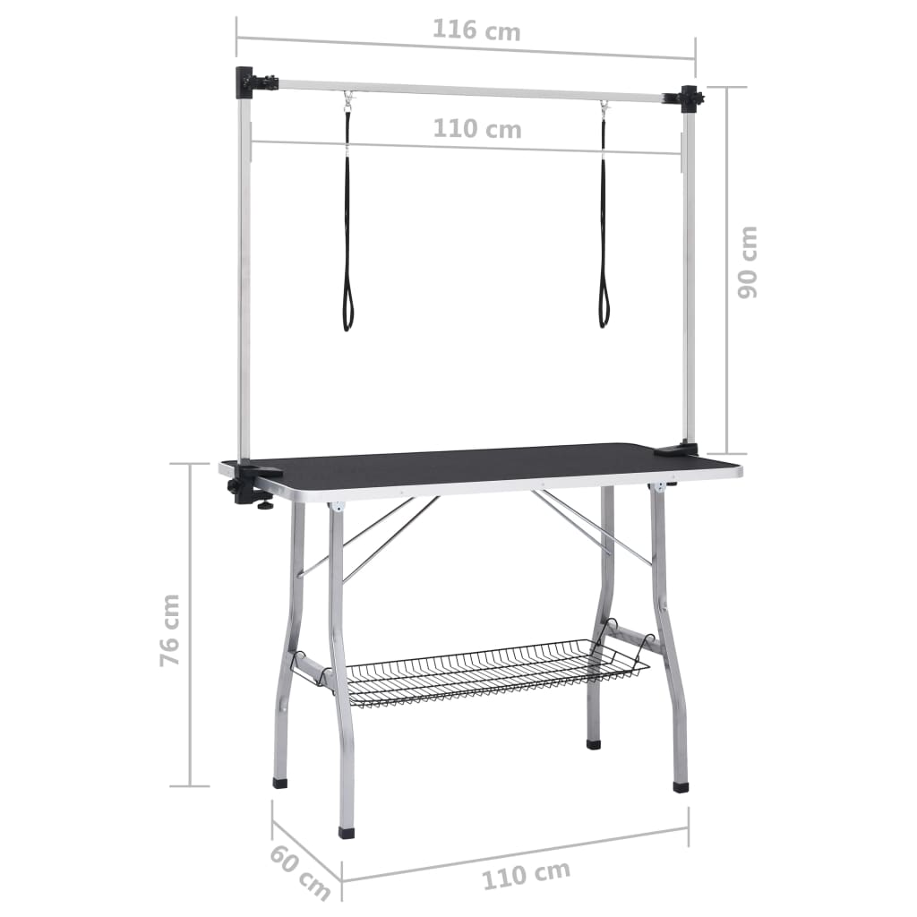 Hondentrimtafel Verstelbaar Met 2 Lussen En Opbergschap 110 x 60 x 76 cm