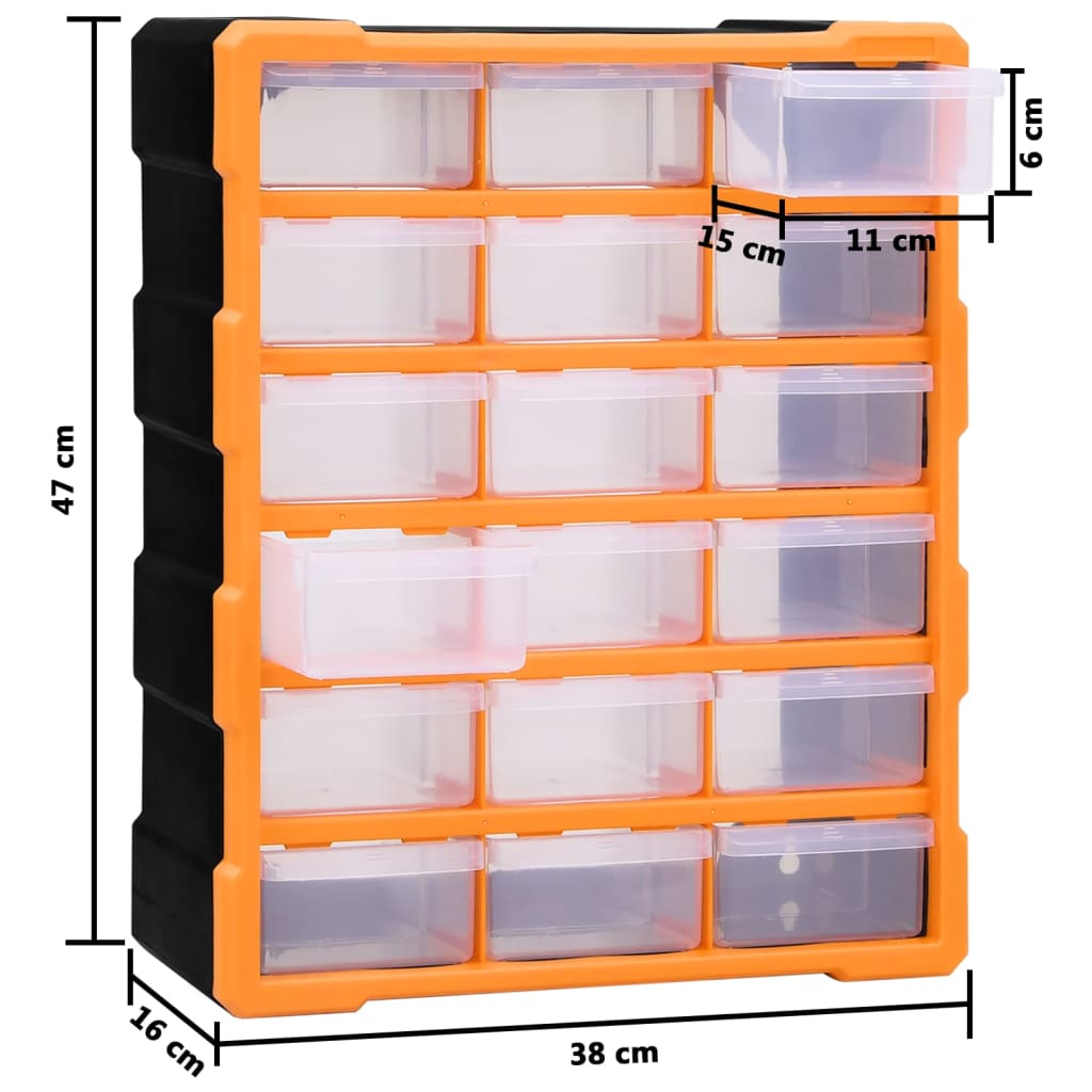 Organiser Met 8 Medium Lades 38X6X47 Cm 18 lades Oranje en zwart