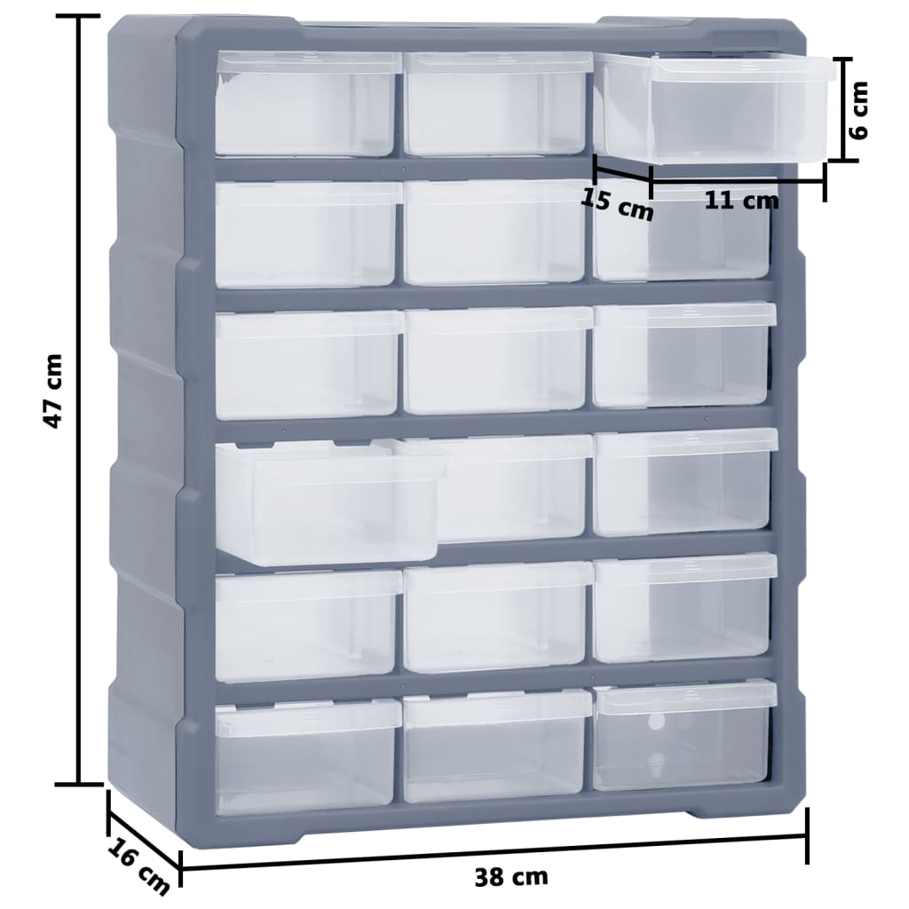 Organiser met 18 medium lades 38x16x47 cm