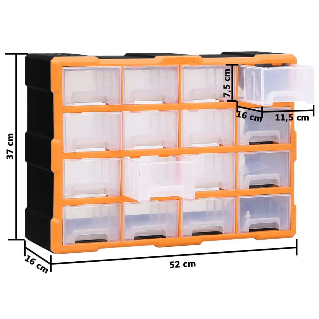 Organiser Met 6 Medium Lades 52X6X37 Cm 16 lades Oranje en zwart