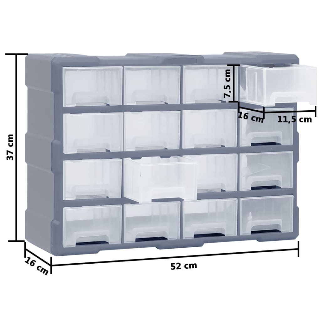 Organiser Met 6 Medium Lades 52X6X37 Cm 16 lades Grijs