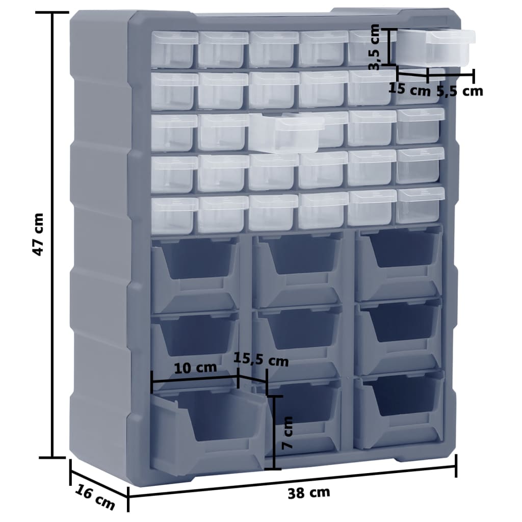 Organiser Met 39 Lades 38X6X47 Cm 30 + 9 lades Grijs