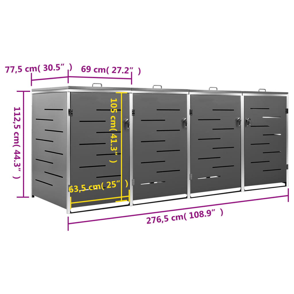 Containerberging Vierdubbel 276,5X77,5X112,5 Cm Roestvrij Staal 4 containers Antraciet