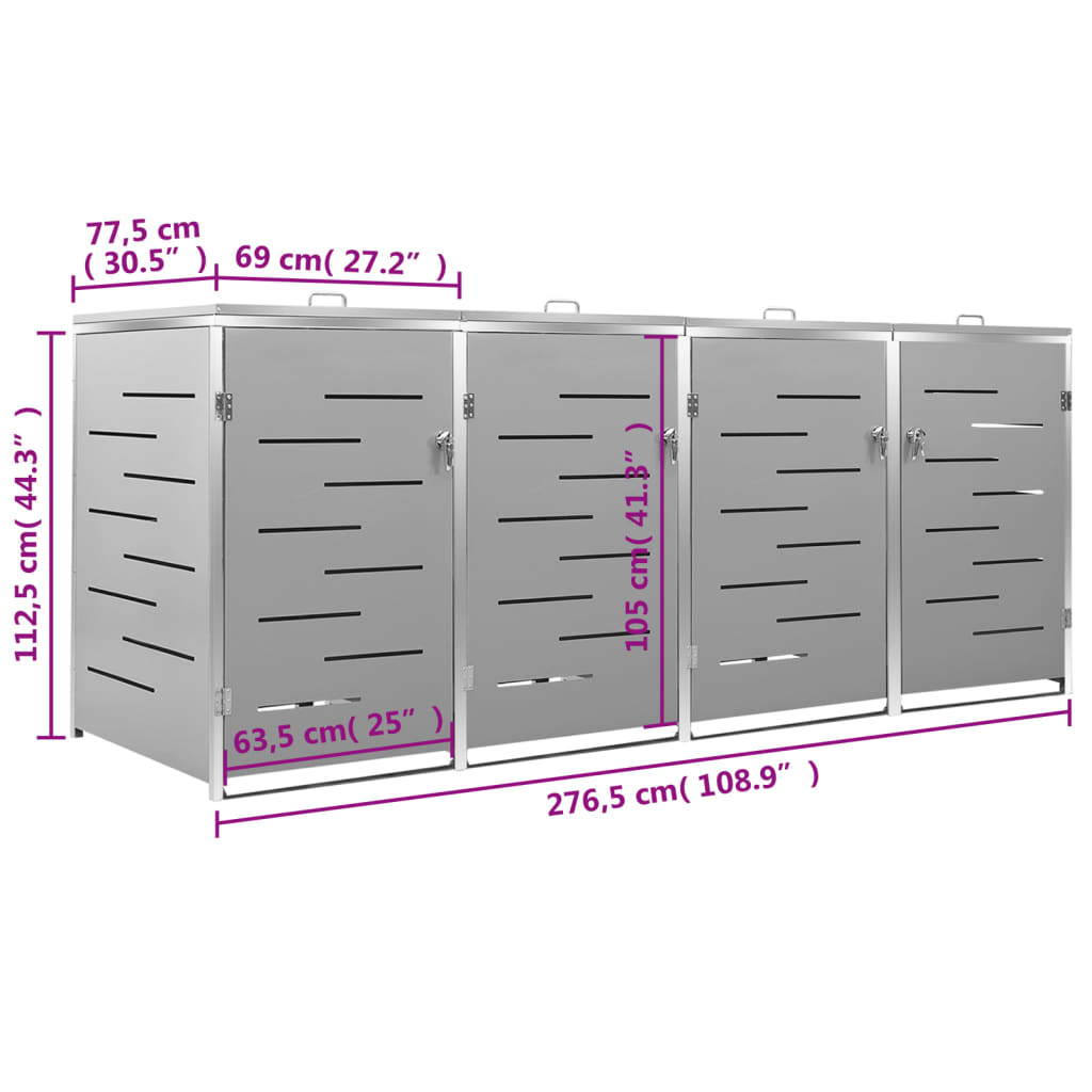 Containerberging Vierdubbel 276,5X77,5X112,5 Cm Roestvrij Staal 4 containers Grijs