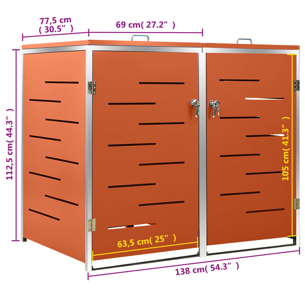 Containerberging Dubbel 138X77,5X112,5 Cm Roestvrij Staal 2 containers orange