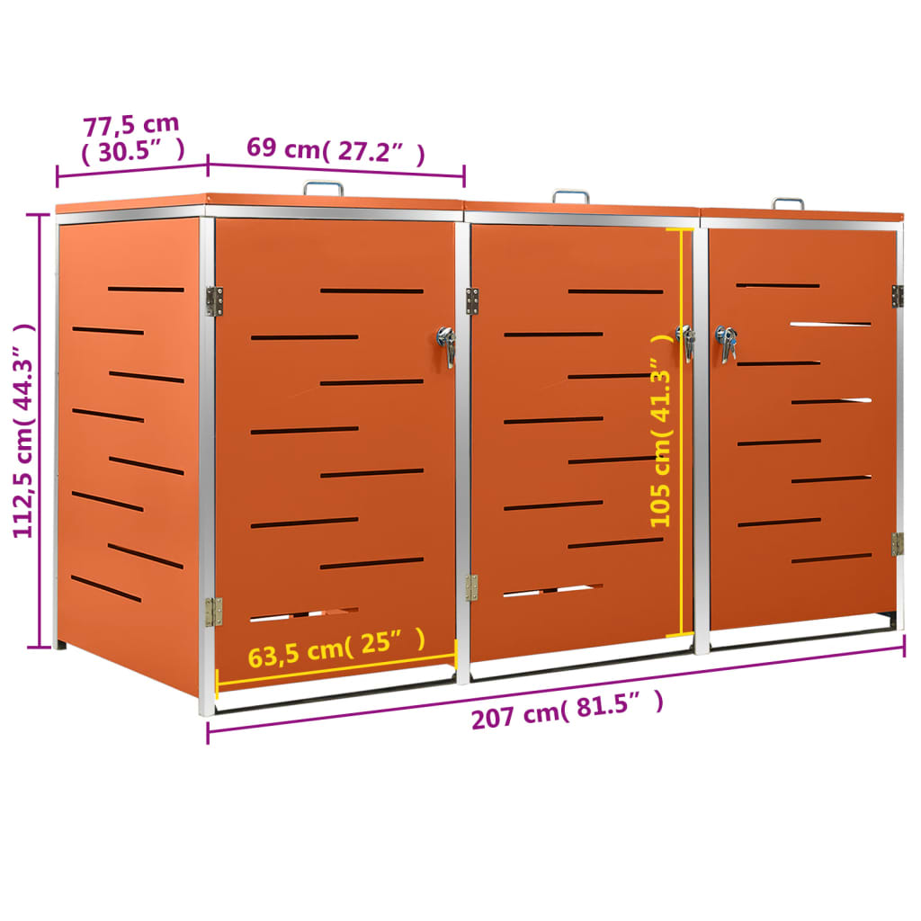 Containerberging Driedubbel 207X77,5X112,5 Cm Roestvrij Staal 3 containers orange