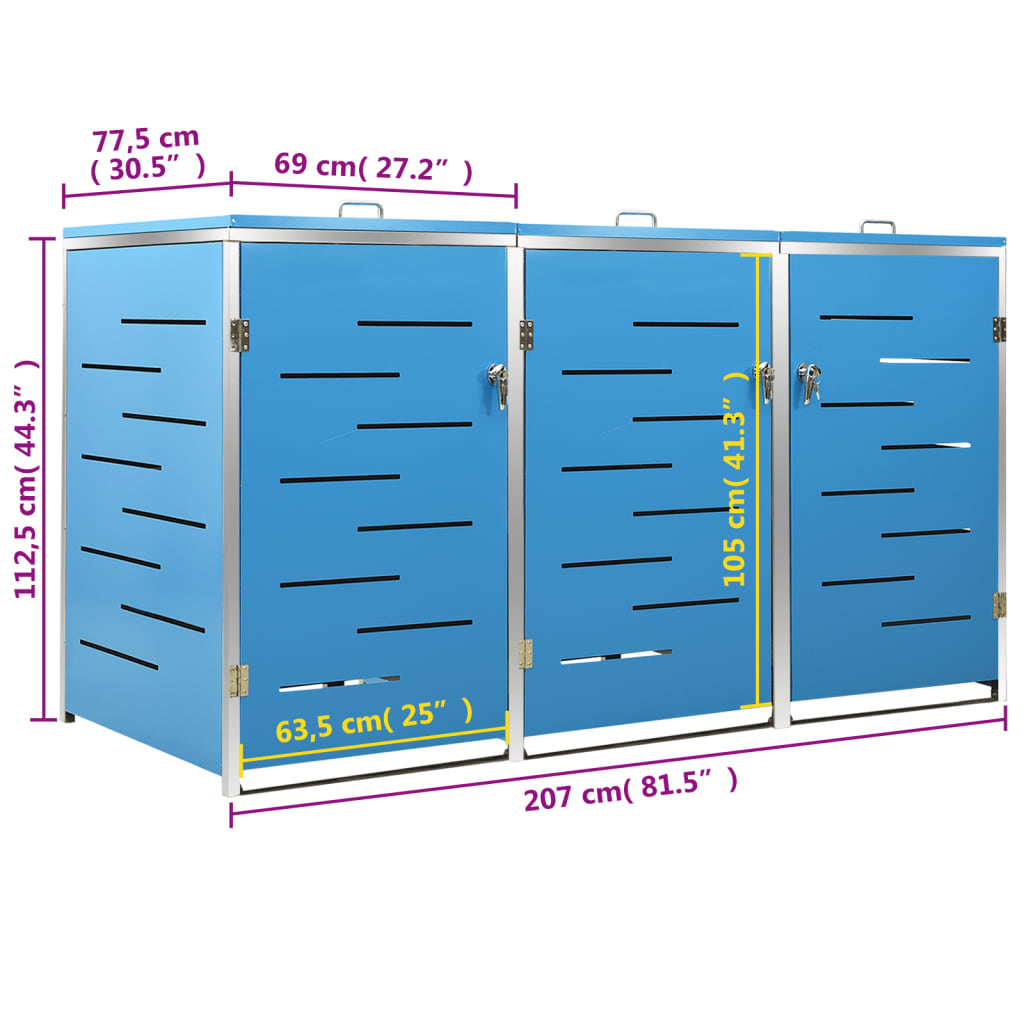 Containerberging Driedubbel 207X77,5X112,5 Cm Roestvrij Staal 3 containers Blauw