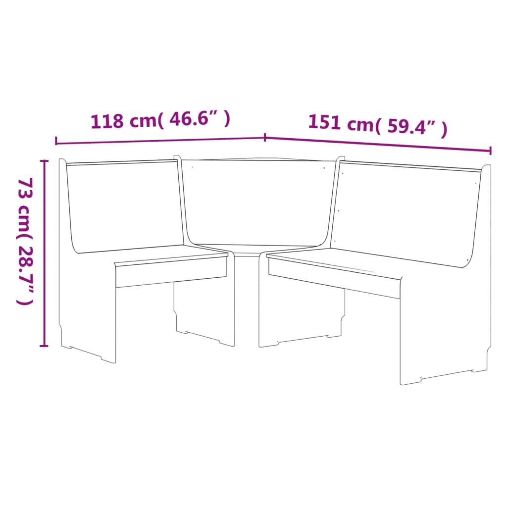 Hoekbank REINE 151 cm massief grenenhout wit