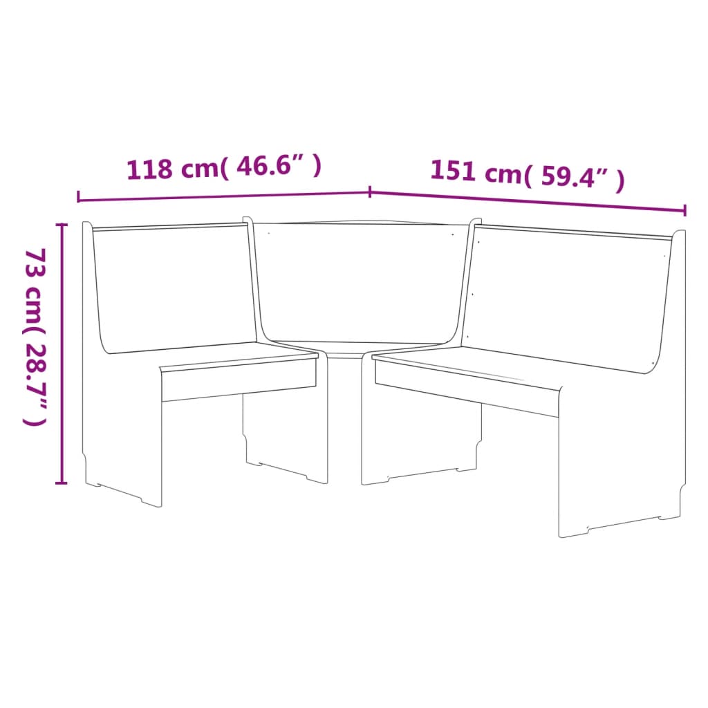 Hoekbank REINE 151 cm massief grenenhout honingbruin en grijs